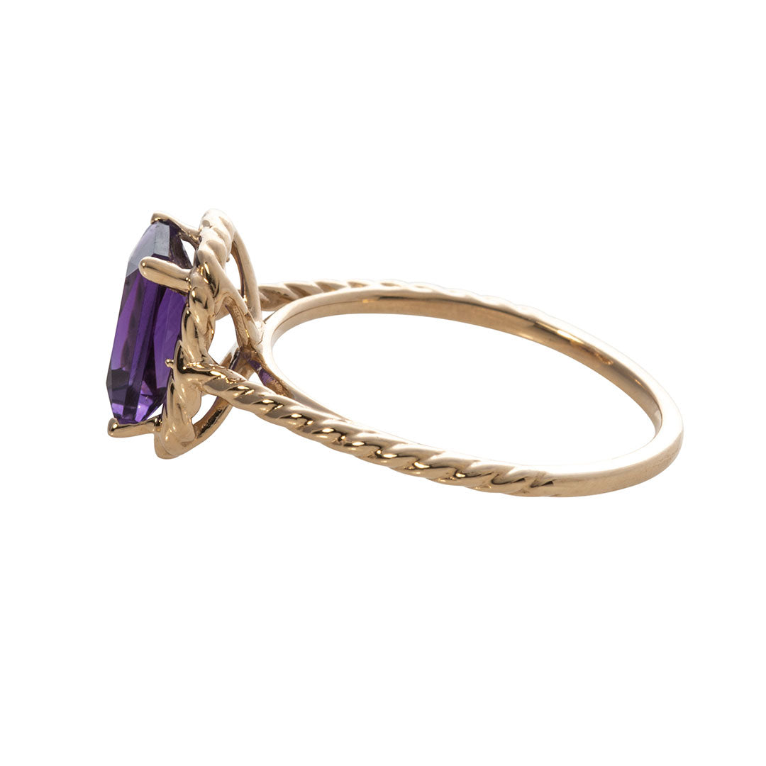 Emerald Cut Amethyst 14K Yellow Gold Rope Ring for Women - Elegant Jewelry Gift for Anniversary, Birthday & Special Occasions