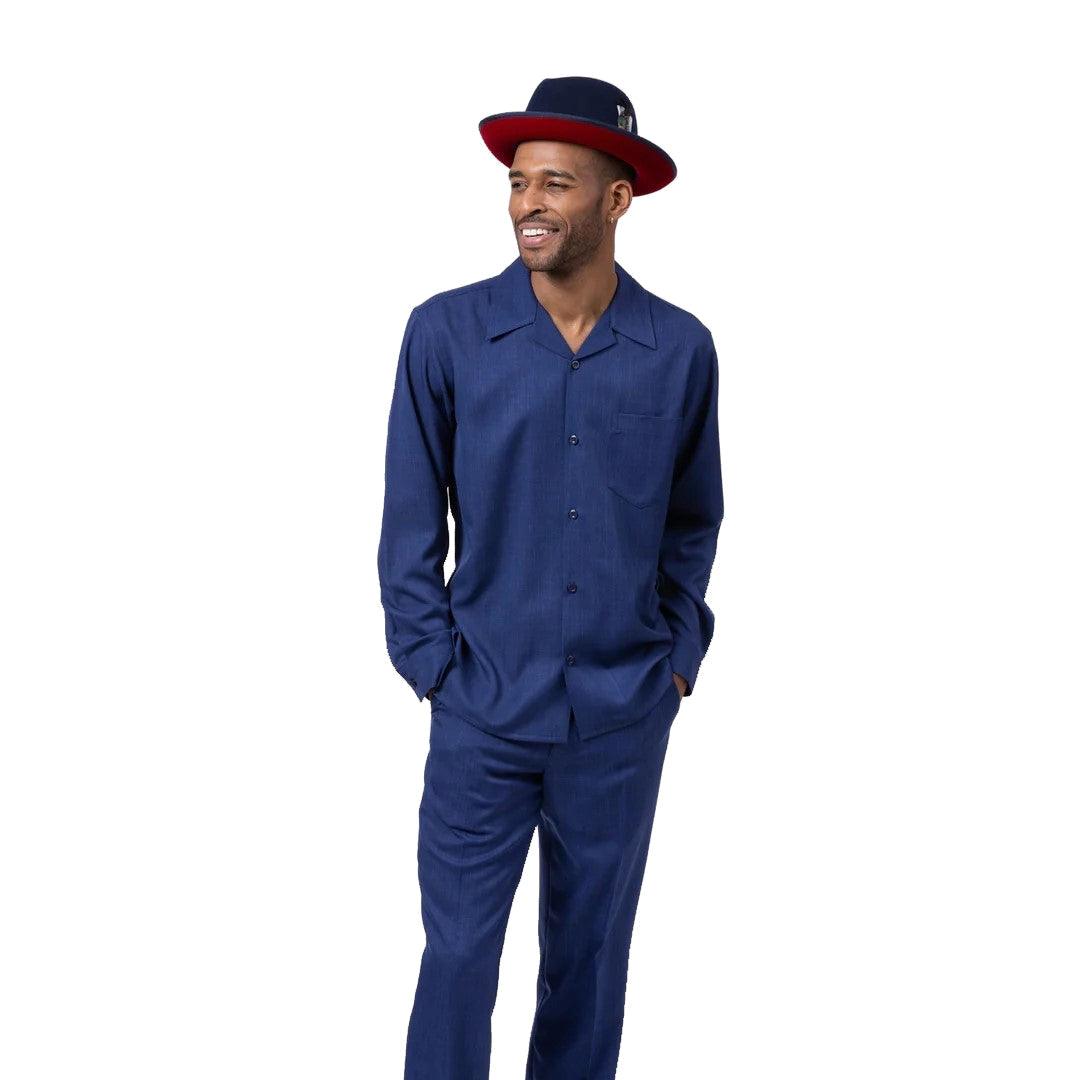 Montique Men's 2-Piece Long Sleeve Walking Suit - Solid Navy Blue | Comfortable Jogging Outfit for Gym, Running & Casual Wear