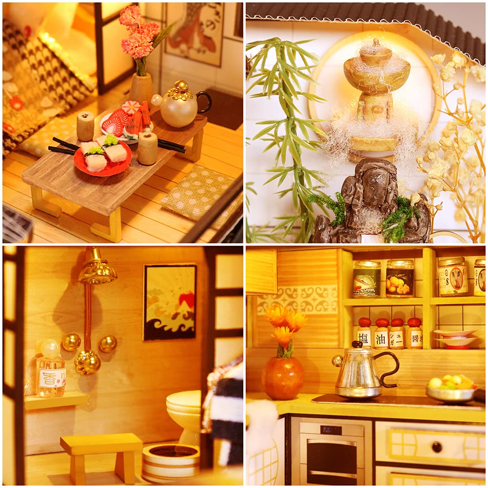 Yuzhen DIY Miniature Dollhouse Kit with Furniture & LED Lights - Japanese Wooden Dollhouse with Dust Cover & Music Box - Perfect Gift for Adults & Kids - Great for Home Decor, Collectors & Creative Play