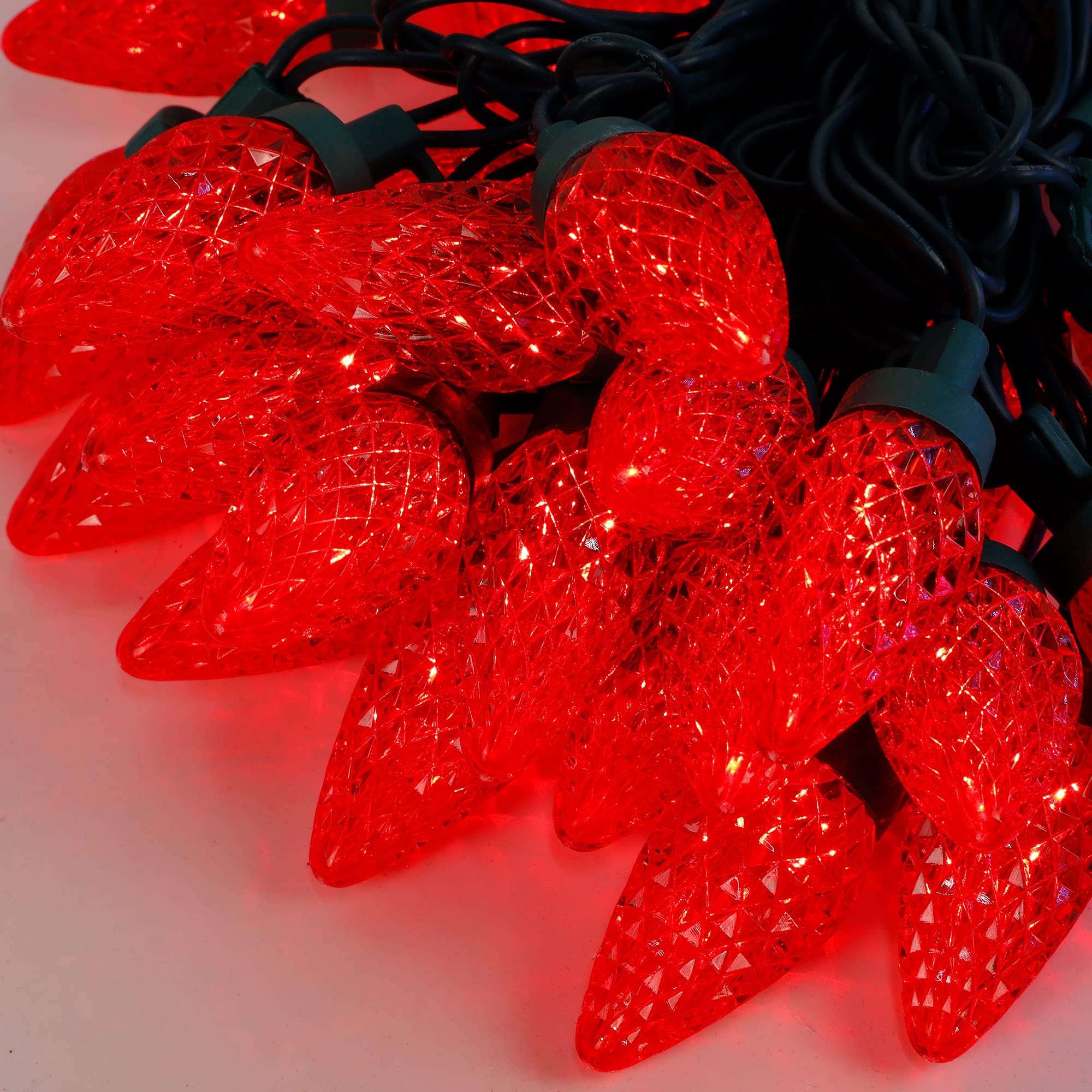 C9 Valentines String Lights - 50 LED 24.5 FT Connectable Faceted Christmas Lights, UL Certified 120V Commercial Grade Indoor/Outdoor Strawberry Lights for Patio, Holiday Parties & Home Decor (Red) - Perfect for Valentine's Day, Christmas Decorations, Wedding Events and Backyard Lighting