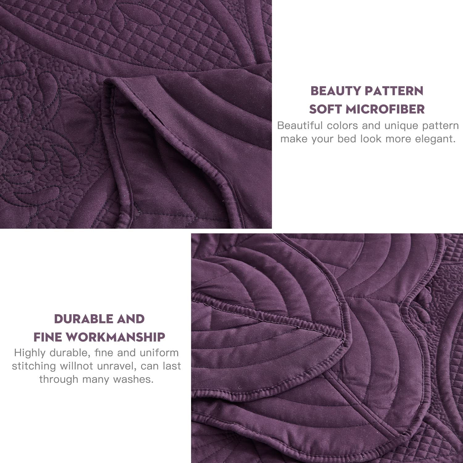 Full Size Bedspread Set - Modern & Contemporary Reversible Coverlet with Real Stitching, Lightweight 4-Piece Purple Bedding - Perfect for Guest Rooms, Master Bedrooms & Dorm Decor