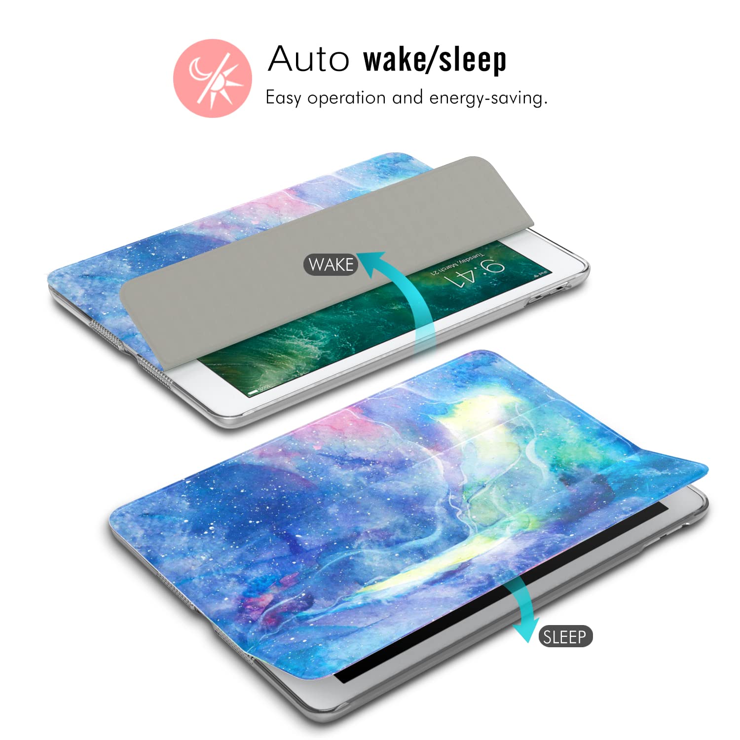 MoKo Slim Lightweight Smart Shell Stand Cover Case for iPad 9.7 5th/6th Gen (2018/2017) - Translucent Frosted Back Protector with Auto Wake/Sleep - Dreamy Nebula | Perfect for Work, School & Travel Protection