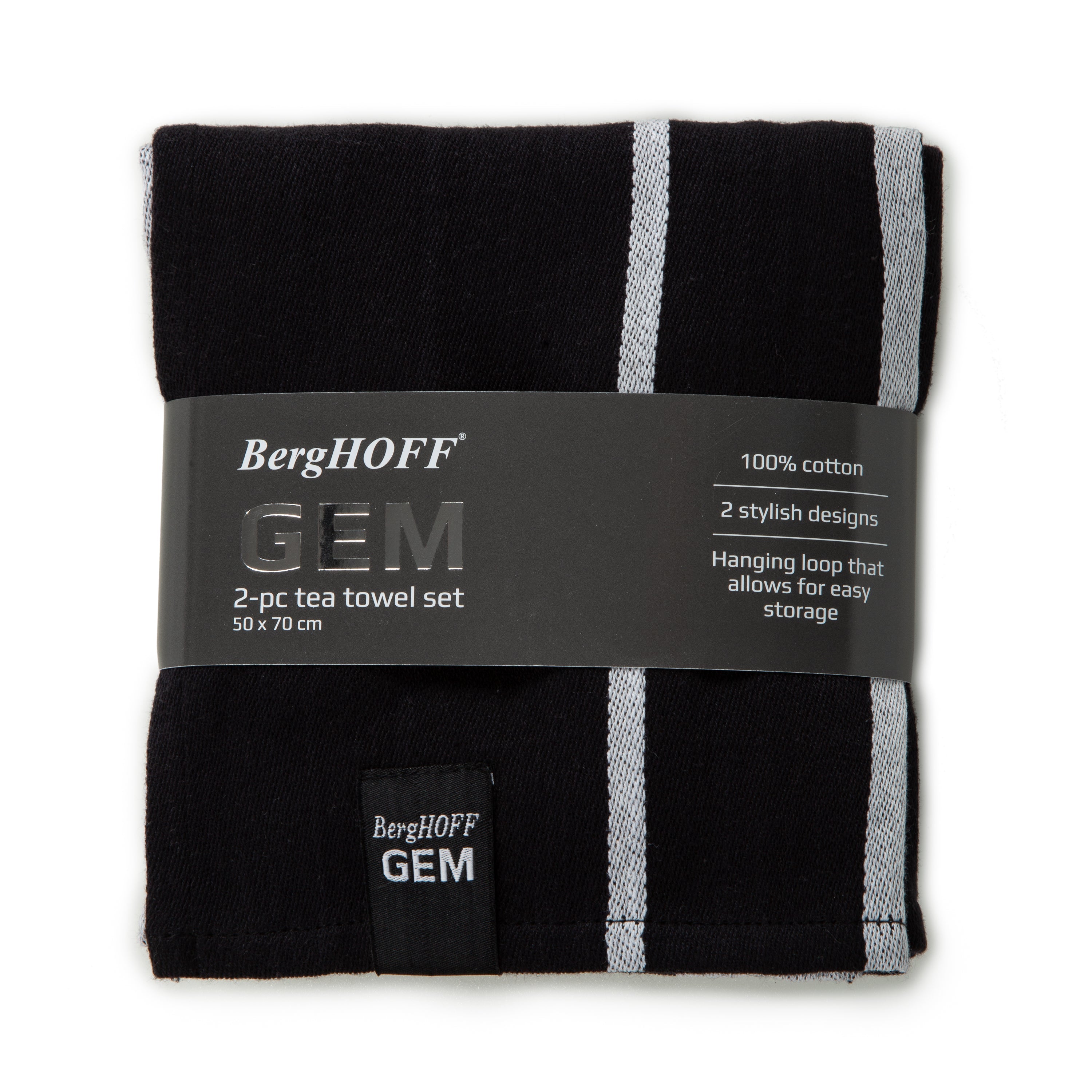 BergHOFF GEM 2-Piece Premium Cotton Tea Towel Set - Absorbent & Durable Kitchen Towels for Drying Dishes, Glassware & Utensils - Perfect for Everyday Use in Home Kitchen & Dining