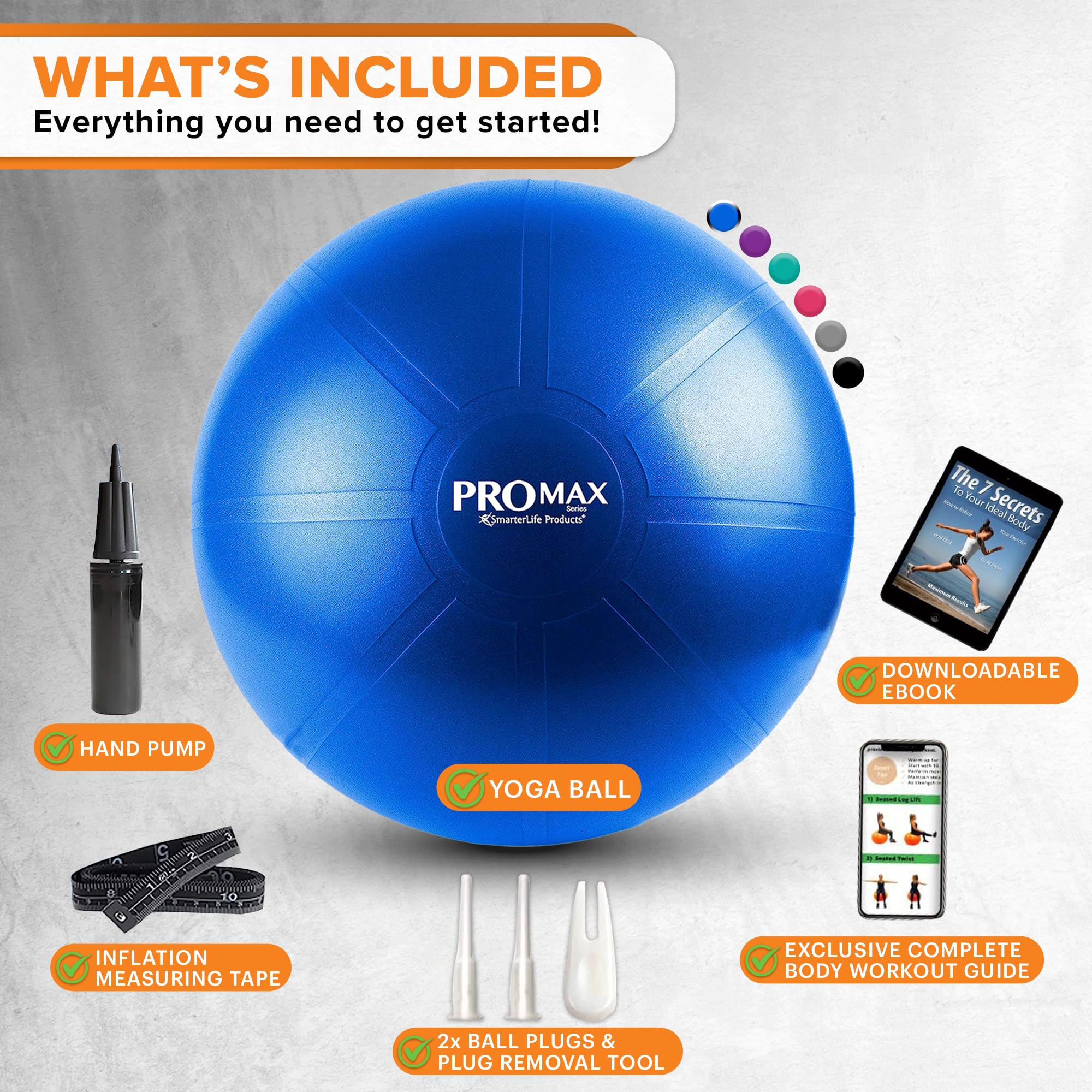 SmarterLife PRO MAX Exercise Ball - Anti-Burst Yoga Ball for Fitness, Workouts, Stability & Balance Training, Pregnancy & Labor Support, Office Chair Alternative - Perfect for Home Gym, Yoga, Pilates & Postnatal Recovery