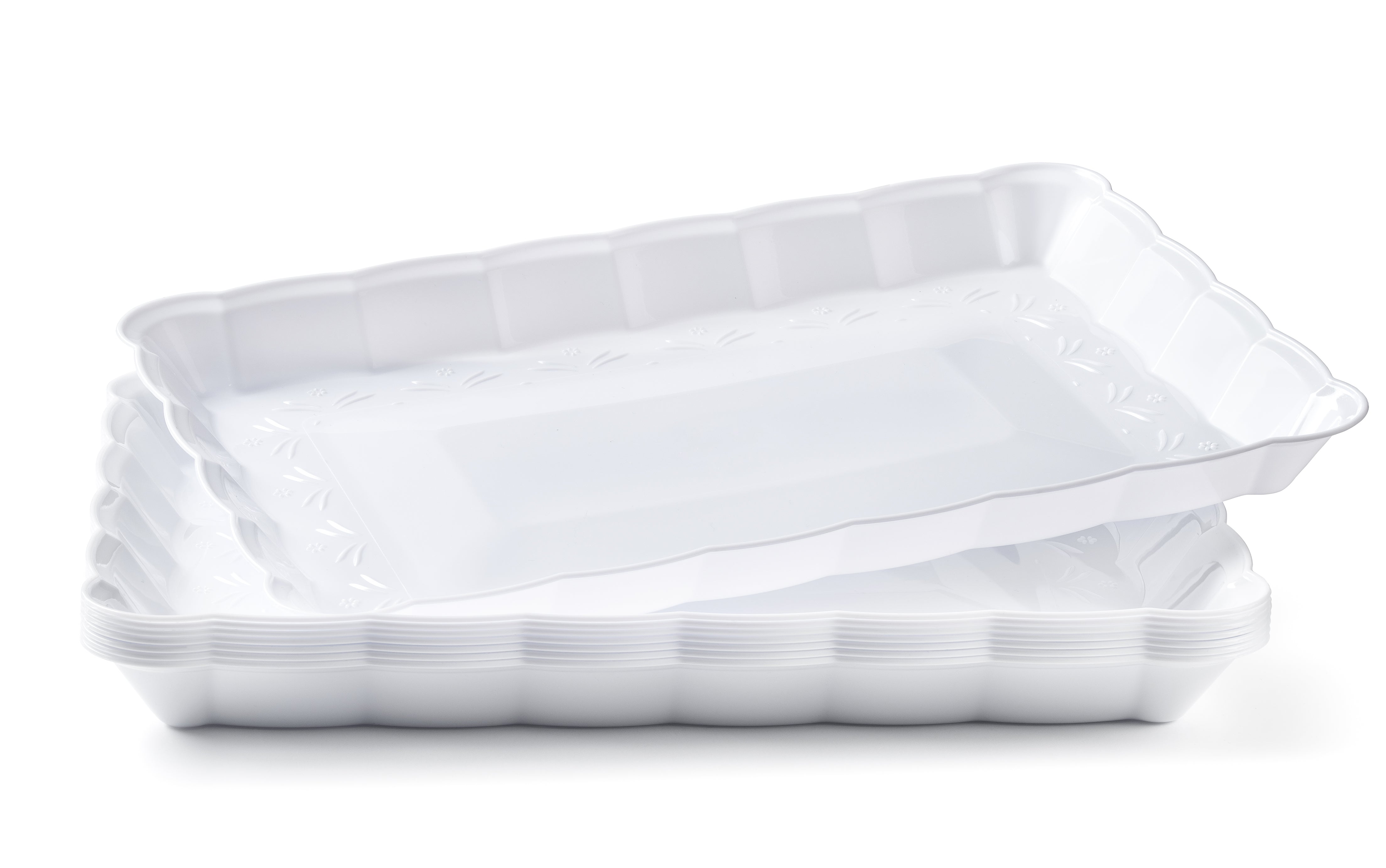 Scalloped White Rectangular Serving Tray Set of 4 - Elegant Party Platter for Appetizers, Desserts, and Entertaining | Perfect for Weddings, Brunches, and Home Decor