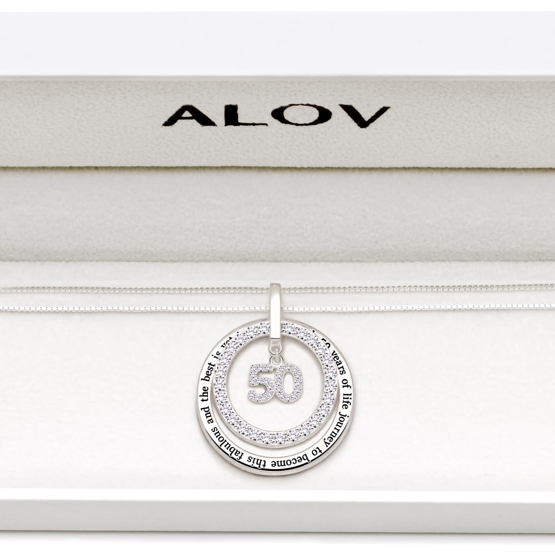 ALOV Sterling Silver 50th Birthday Necklace - 'It Took 50 Years' Cubic Zirconia Pendant Jewelry for Women | Elegant Gift for Milestone Celebrations, Anniversaries & Special Occasions