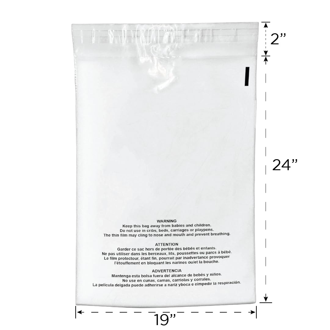 Clear Plastic Flat Poly Bags 19x24 Inches 1.5 Mil with Self Seal Adhesive - 500 Pack for FBA Packaging, Jewelry Storage, Clothing Protection & Document Preservation | Permanent Seal with Suffocation Warning | Ideal for Ecommerce Shipping, Retail Display & Home Organization