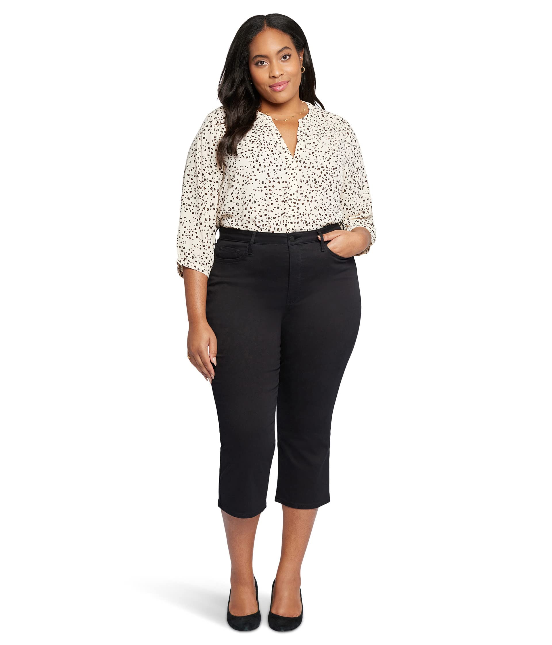NYDJ Women's Plus Size Joni High-Rise Relaxed Capri Pants - Black | Stretchy Comfort for Curvy Figures | Perfect for Casual Wear, Office & Travel