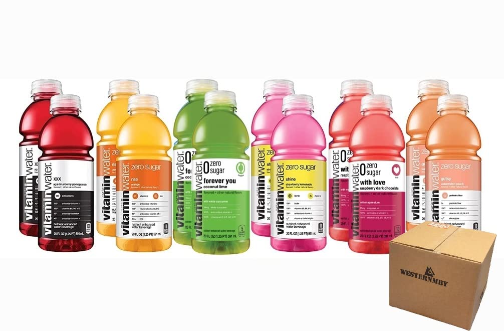 WESTERNMBY Vitamin Water ZERO Sugar Variety Pack - 12 Bottles (20 fl oz) | XXX, Rise, Gutsy, Shine, Squeezed Flavors | Sugar-Free Hydration for Fitness, Workouts & Active Lifestyle
