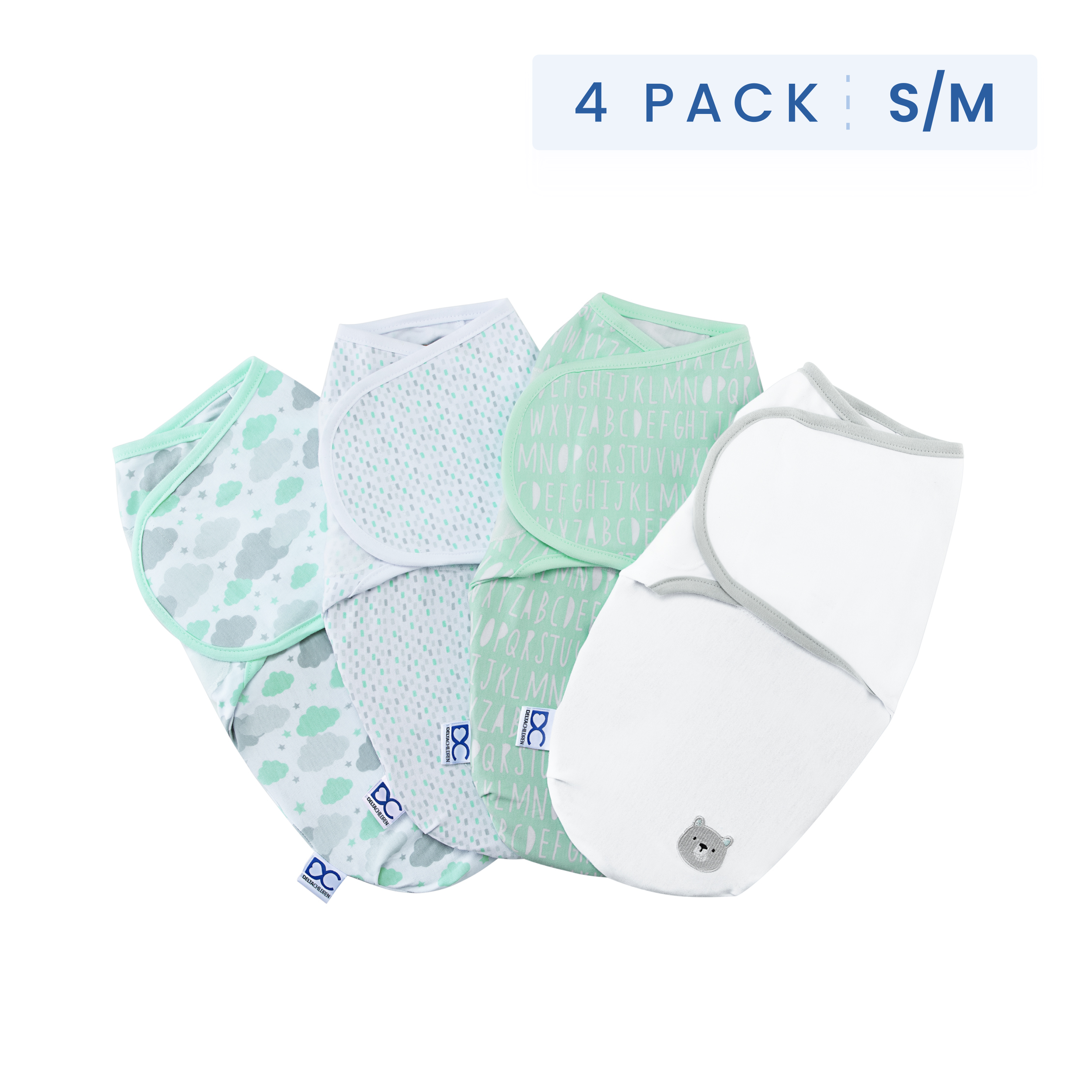 Little Lambs Adjustable Swaddle Wrap - Size Small/Medium for Newborns 0-3 Months (7-14 lbs) - 4 Pack Soft Baby Swaddles for Safe Sleep & Comfort - Perfect for Nursery, Travel & Gift Giving