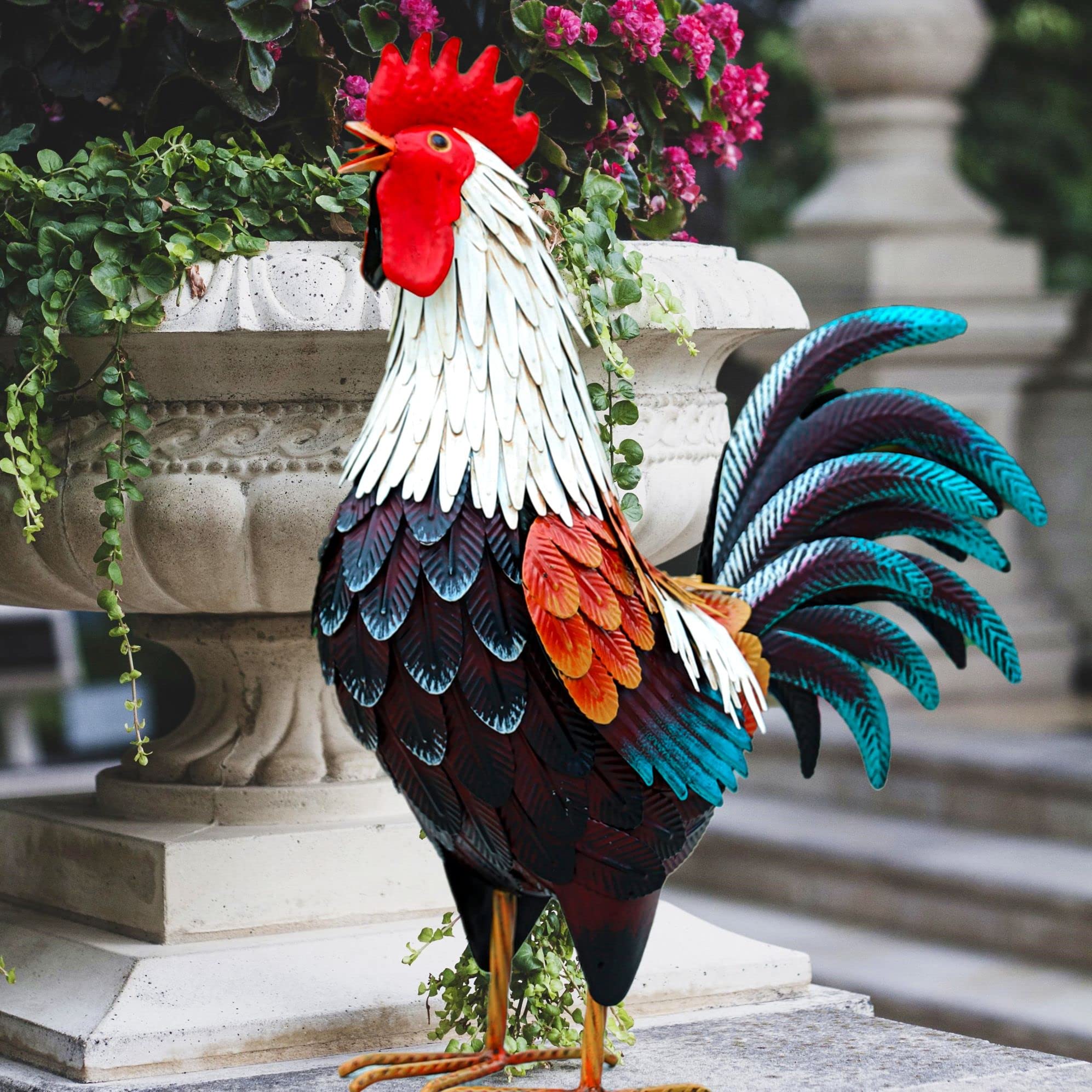 Vintage Metal Rooster Decor - Handcrafted Yard Chicken Statue for Outdoor Garden, Backyard, Patio & Kitchen Decorations | Perfect for Farmhouse, Rustic & Country Style Home Décor