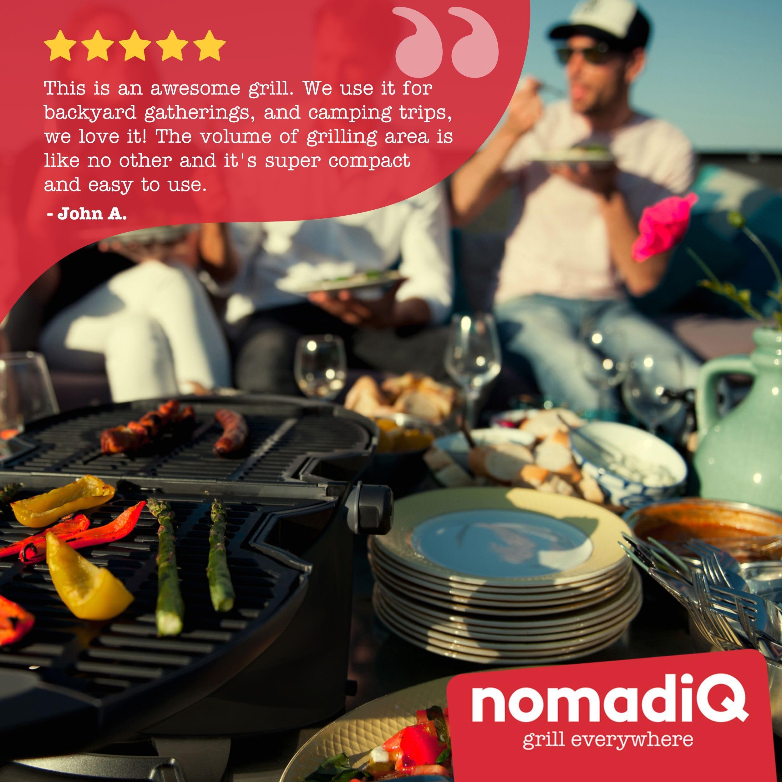 NomadiQ Portable Propane Gas Grill - Compact Outdoor BBQ Grill for Camping, Tailgating, RV Travel & Boating | Lightweight Mini Gas Barbecue | Perfect for Picnics, Backyard Parties & Beach Cookouts