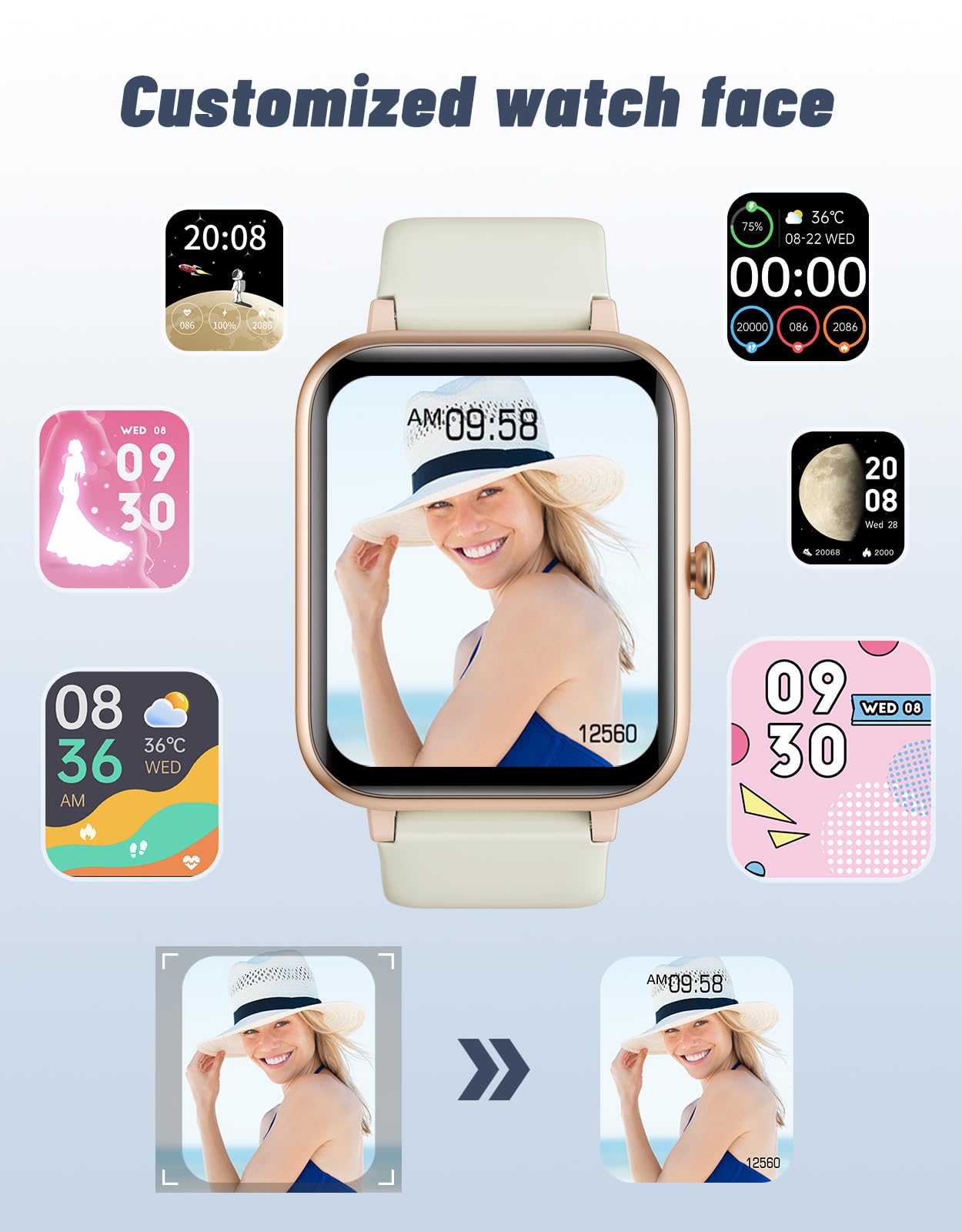 GRV Smart Watch with Answer/Make Calls, Heart Rate Monitor, Step Counter, Sleep Tracker - Fitness & Sports Smartwatch for Women & Men, Compatible with Android iOS Phones (Ideal for Workouts, Running, Swimming & Daily Activity Tracking)