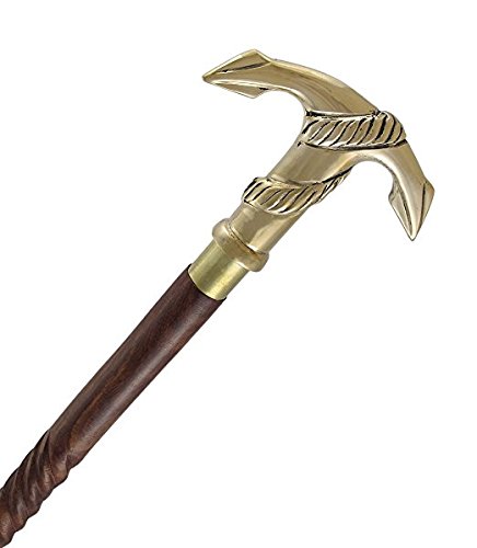 Premium Wooden & Metal Walking Cane for Men - Brass Anchor Handle, Spindle Shaft, Brown - Ideal for Hiking, Elderly Support & Fashion Accessory