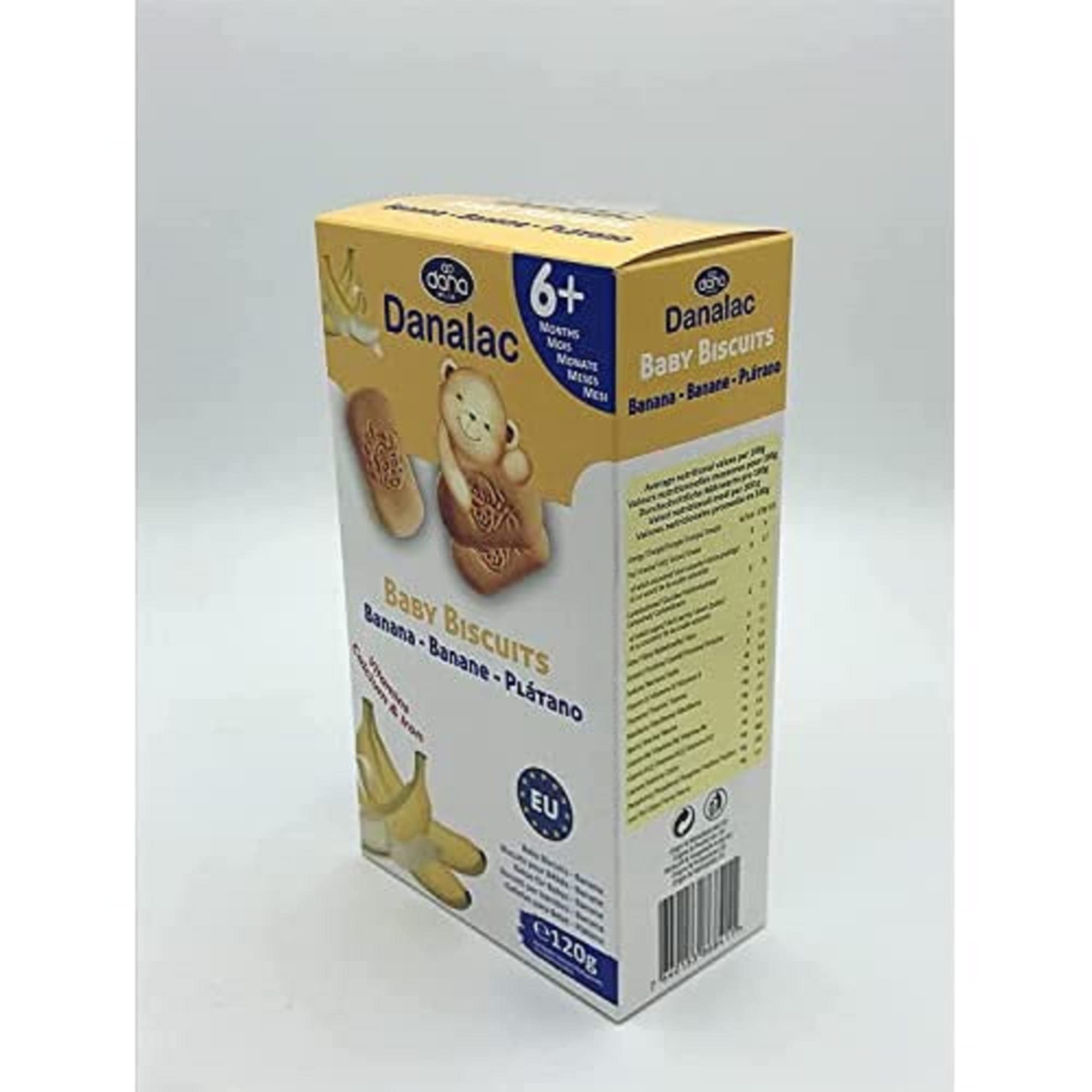 Danalac Banana Baby Biscuits for Toddlers 6+ Months - 120g Snack with Calcium, Iron & Vitamins - Healthy Teething Treat for Infants & On-the-Go Baby Food