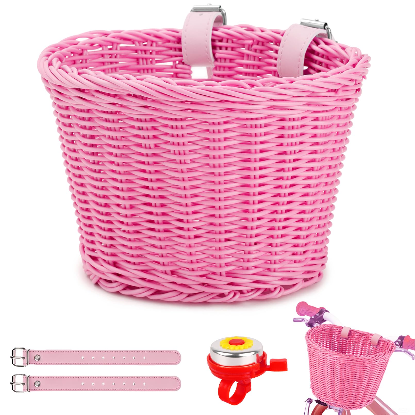 **Kids Bike Basket - Front Handlebar Bicycle Basket for Boys & Girls with Bell - Perfect for School, Park Rides & Scooter Accessories**