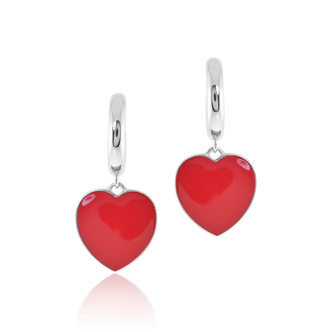Red Enamel & Silver Heart Charm Earrings for Women - Romantic Valentine's Day Gift, Anniversary Jewelry for Her - Perfect for Date Nights, Weddings & Special Occasions