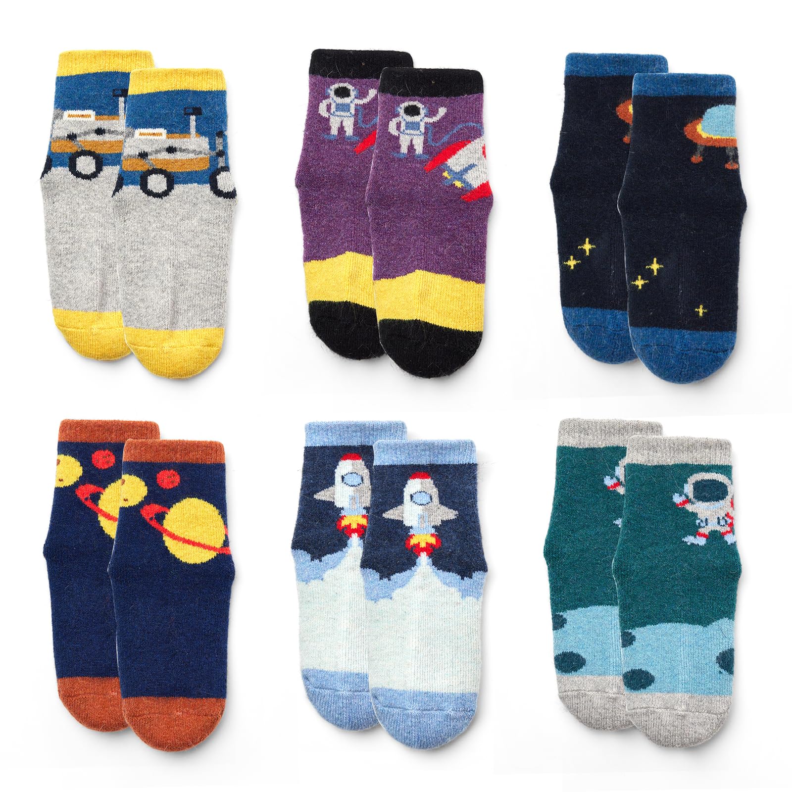 Girls Winter Wool Socks - 6 Pack Kids Cartoon Thermal Socks for Cold Weather, Warm & Thick Knitted Socks for School, Outdoor & Home Wear