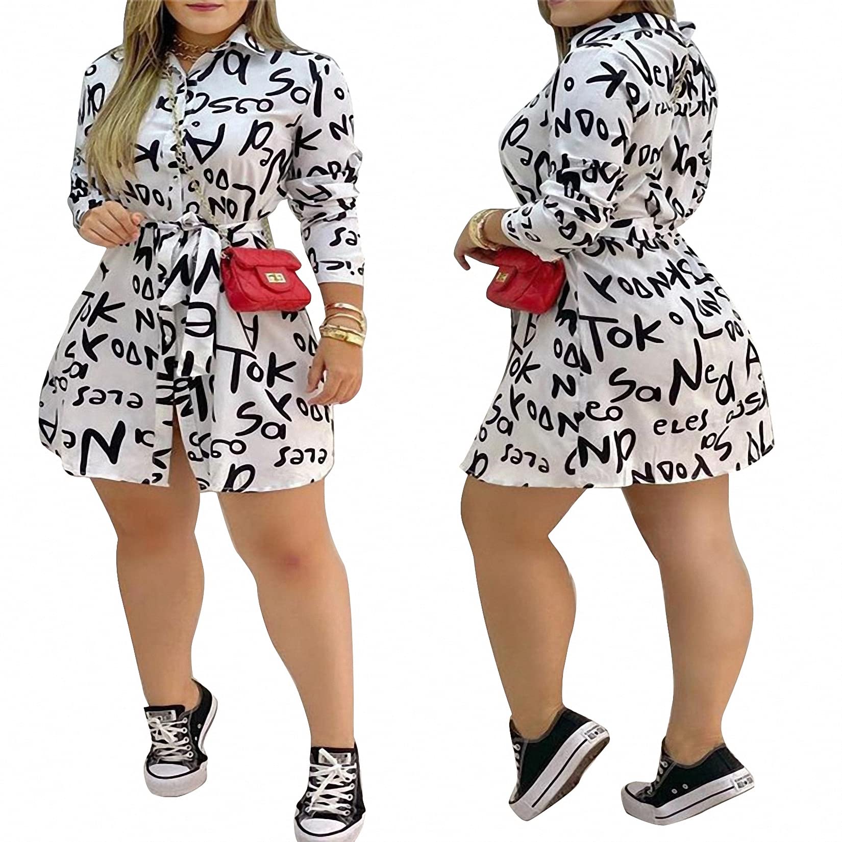 Remelon Women's Floral Print Button Down Collar Long Shirt Dress Blouse - Casual Mini Dress for Spring Summer, Office Wear & Date Night Outfits