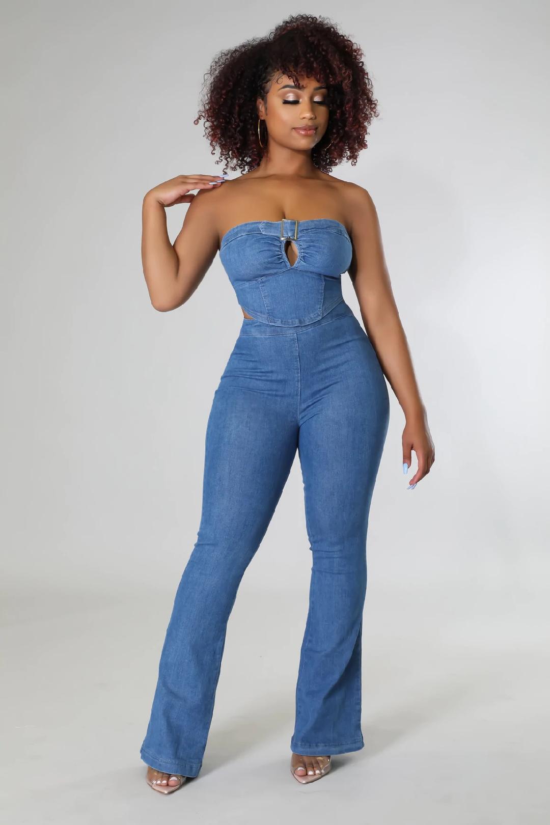 Dahlia Babe Women's Denim Pant Set - Stylish Two-Piece Outfit for Casual Wear, Street Fashion & Everyday Comfort