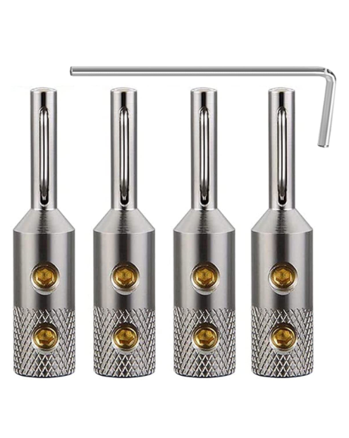 Premium Rhodium Plated Banana Speaker Connectors (4-Pack) - High-End Audio Connection for Home Theater & Hi-Fi Systems - Perfect for Audiophiles & Professional Installations