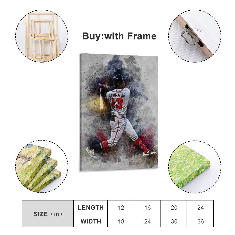 Ronald Acuna Jr Baseball Poster - 24x36 Inch (60x90cm) Framed Canvas Art Print for Bedroom, Office & Dorm Room Decor - Perfect Gift for Baseball Fans & Sports Lovers
