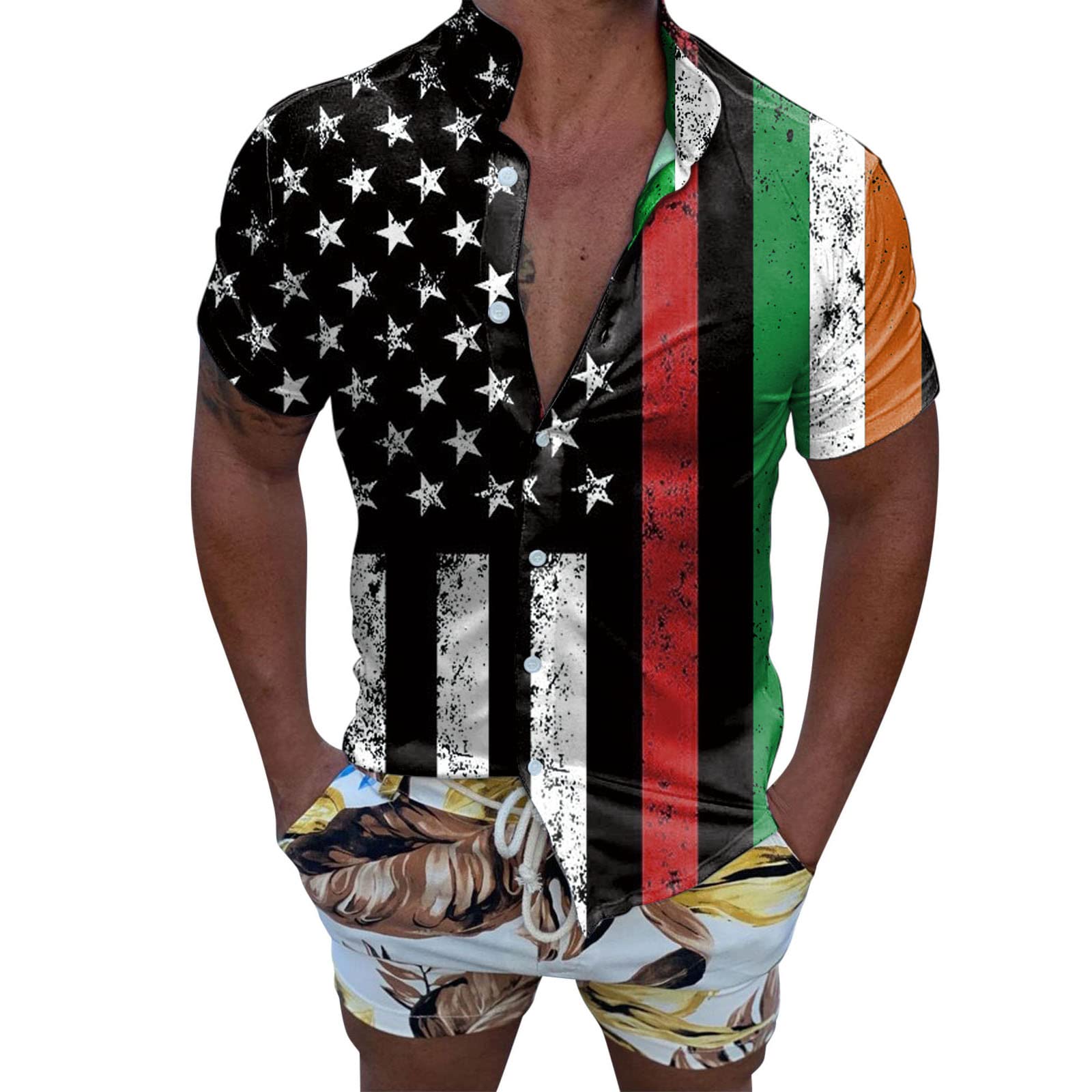 Men's Summer Fashion Beach Printed Short Sleeve T-Shirt - Casual Heavy Cotton Top for Spring & Beach Outings - G5000