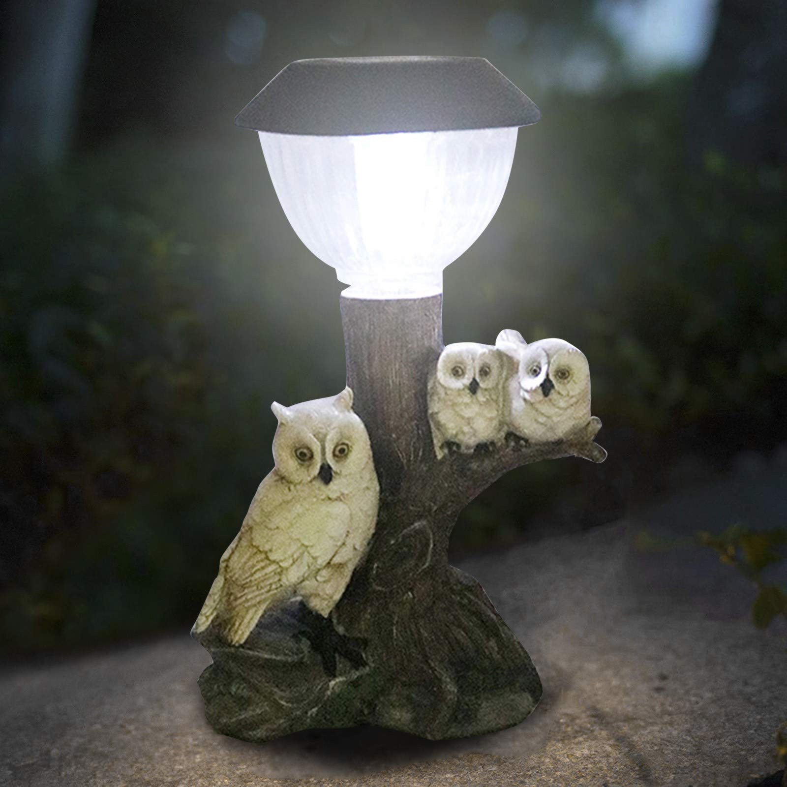Solar Powered Owl Garden Statue with LED Lights - Waterproof Outdoor Animal Sculpture for Yard, Patio, Lawn Decoration | Creative Resin Art for Nighttime Ambience & Landscape Design