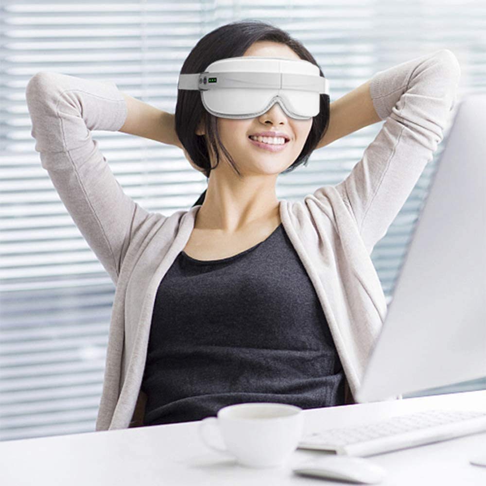 Electric Eye Massager with Heat & Vibration - Portable Shiatsu Eye Mask with Air Pressure for Relieving Eye Fatigue, Dark Circles, Puffiness & Dry Eyes - Perfect for Office, Travel & Sleep Improvement