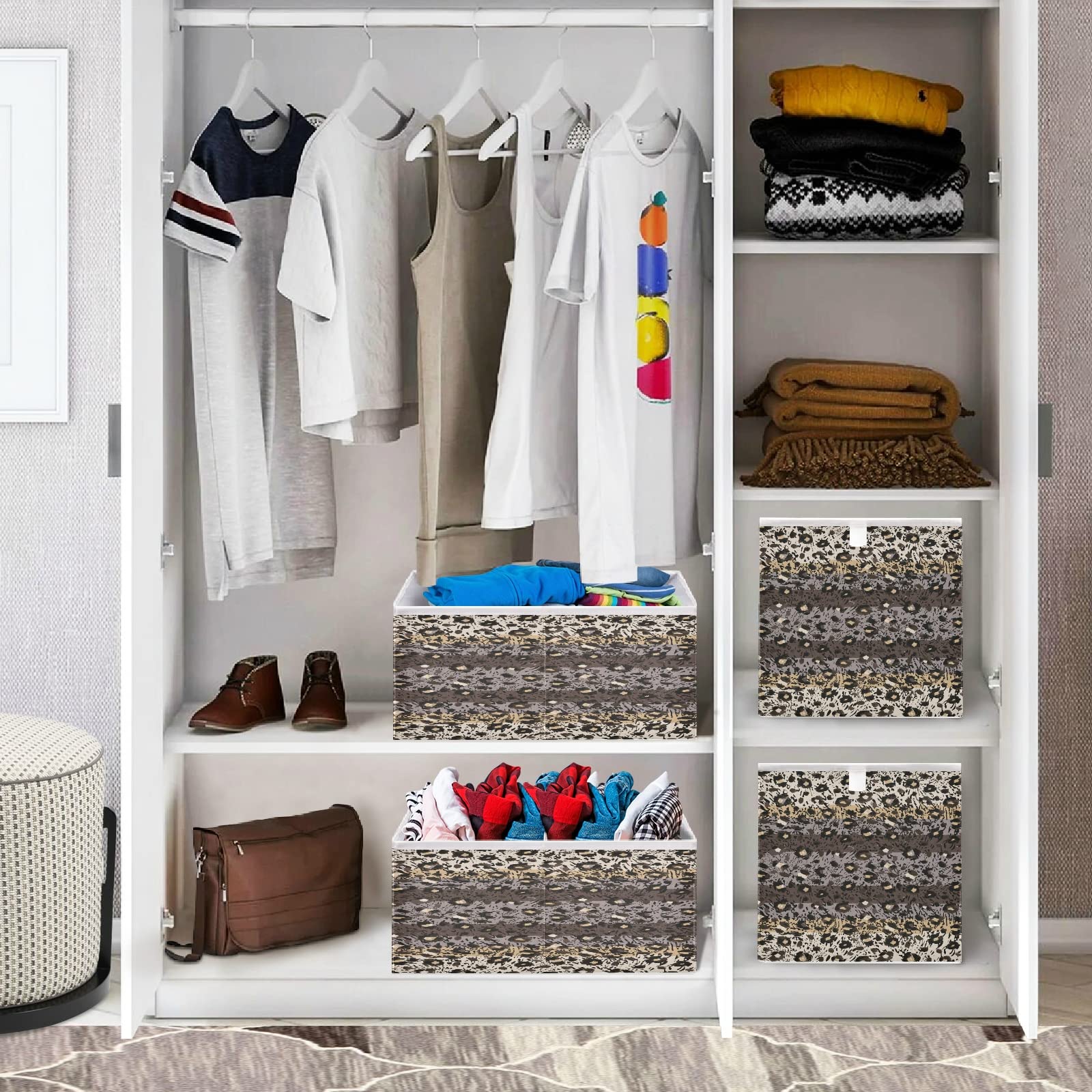 ALAZA 11 Inch Foldable Storage Bin Organizer - Abstract Leopard Cheetah Spot Zebra Striped Cube Basket for Closet, Cabinet, Shelf & Office Organization | Perfect for Home Decor, Kids Room Storage & Office Supplies