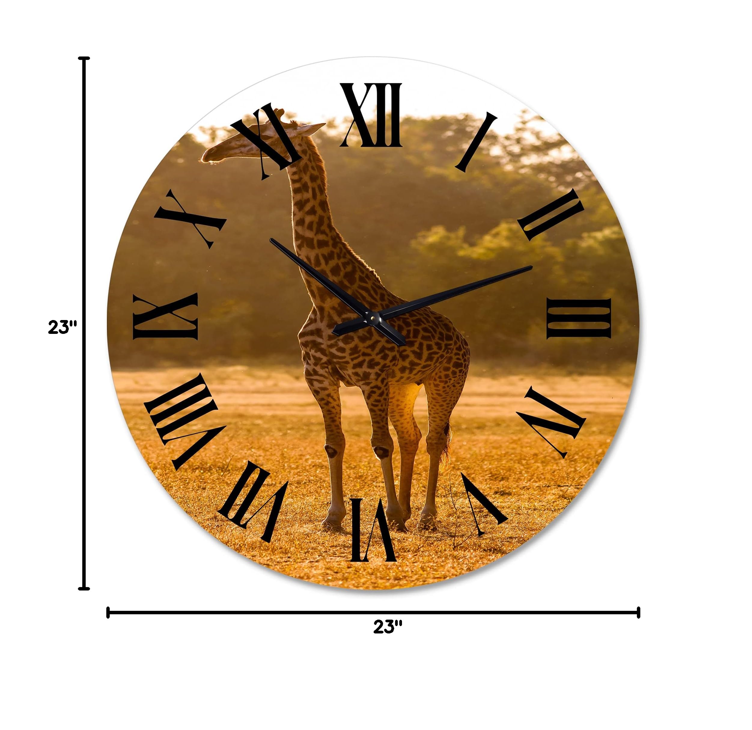 DesignQ Farmhouse Wall Clock 'African Giraffe in The Wild II' - Large Animal Wall Decor for Living Room, Kitchen, Bedroom - Rustic Home & Office Decoration