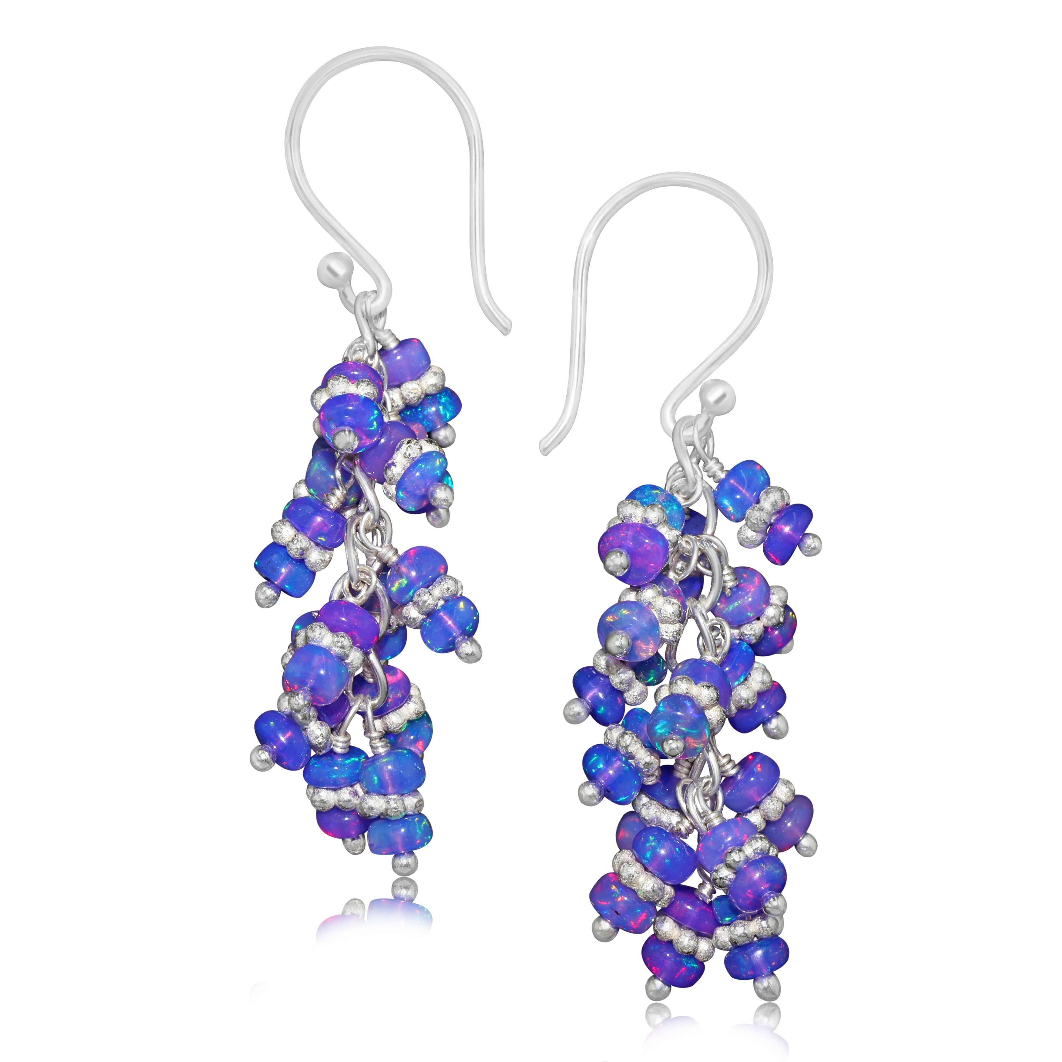Lavender Opal Fire Beads Chakra Style Cluster Earrings | Boho Chic Dangle Jewelry for Women | Perfect for Yoga, Meditation & Spiritual Healing