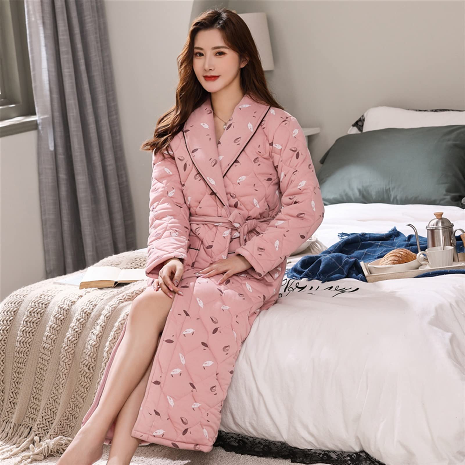 Women's Winter Warm Cotton Quilted Bathrobe - Floral Kimono Dressing Gown Sleepwear for Home & Spa (Color: SJ1883, Size: Medium) | Cozy Loungewear for Relaxation & After Shower