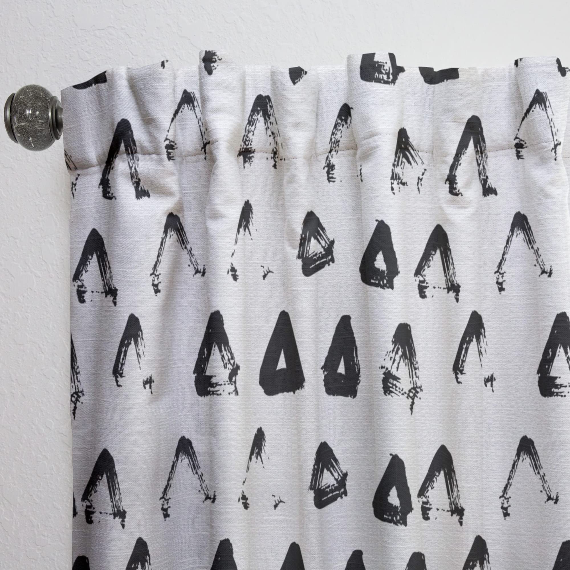 DesignQ Hand-Painted Black Triangle on White Thermal Insulated Curtain Panel - 52x84 Inches - Elegant Window Treatments for Bedroom & Living Room - Perfect for Modern Home Decor & Light Control
