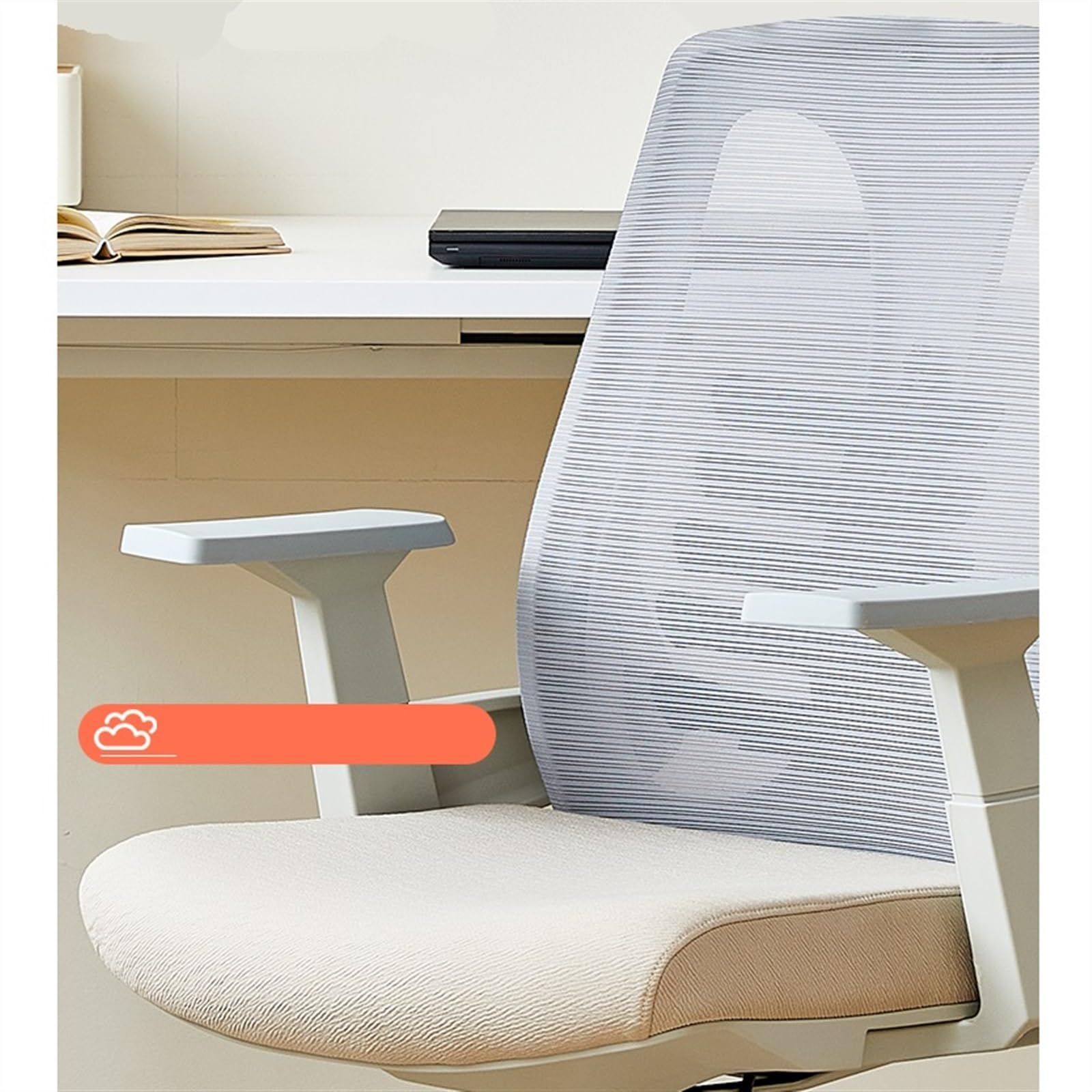 Ergonomic Office Chair with Lumbar Support - Adjustable Height Computer Desk Chair for Home & Office - Comfortable Study & Conference Chair with Lift Seat (Beige) - Perfect for Long Hours of Work, Gaming, and Online Meetings