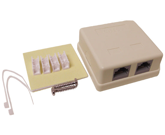 2-Port CAT5E Surface Mount Box - Universal Loaded Enclosure in Almond | Ideal for Home & Office Network Installations