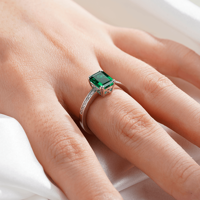 Exquisite Petite Micropavé Emerald Cut Emerald Ring for Women - Elegant Wedding, Engagement & Anniversary Jewelry Gift