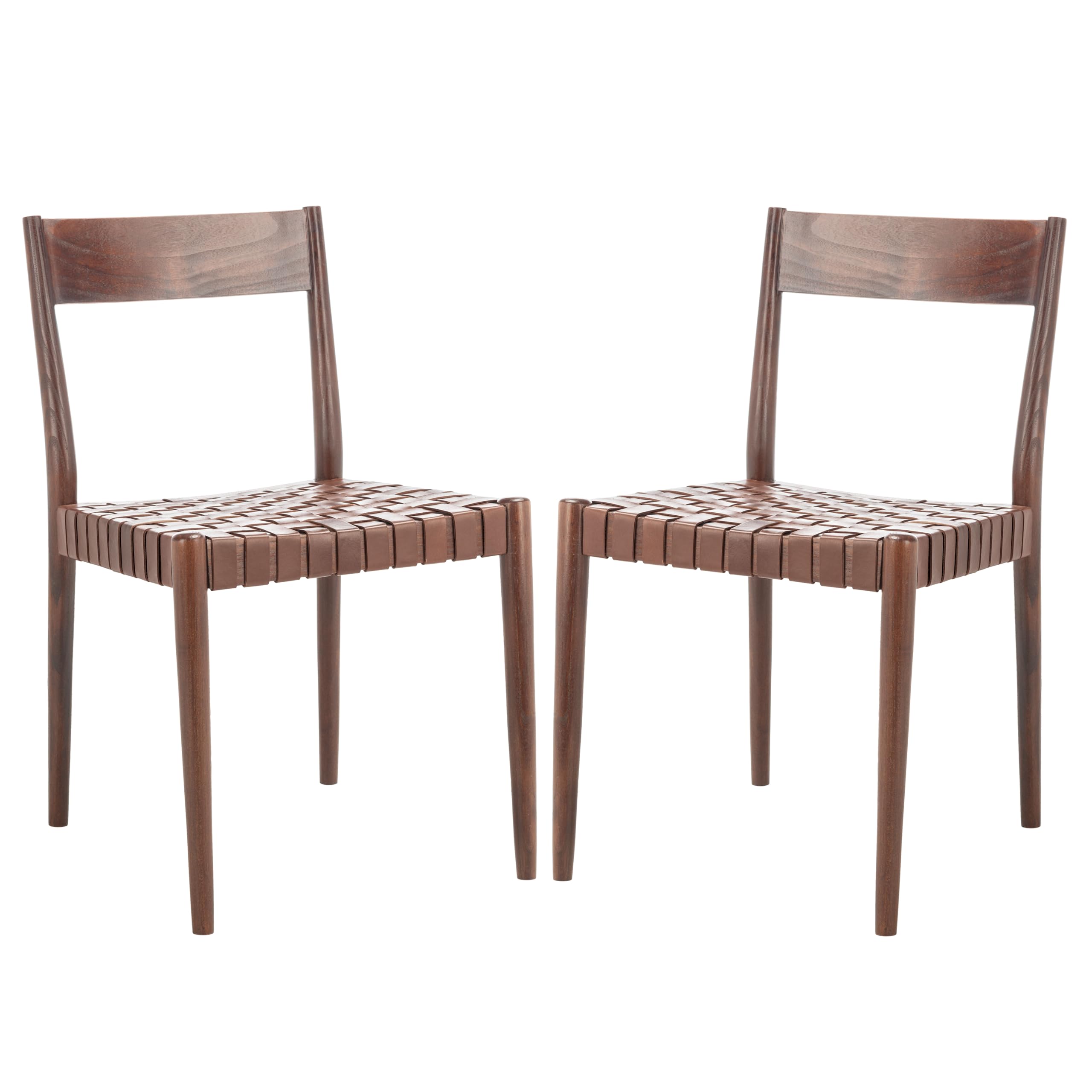 SAFAVIEH Eluned Woven Leather Accent Chair - Set of 2, Cognac Brown Dining Chairs for Living Room, Kitchen & Office | Modern Home Decor Furniture DCH1201A-SET2