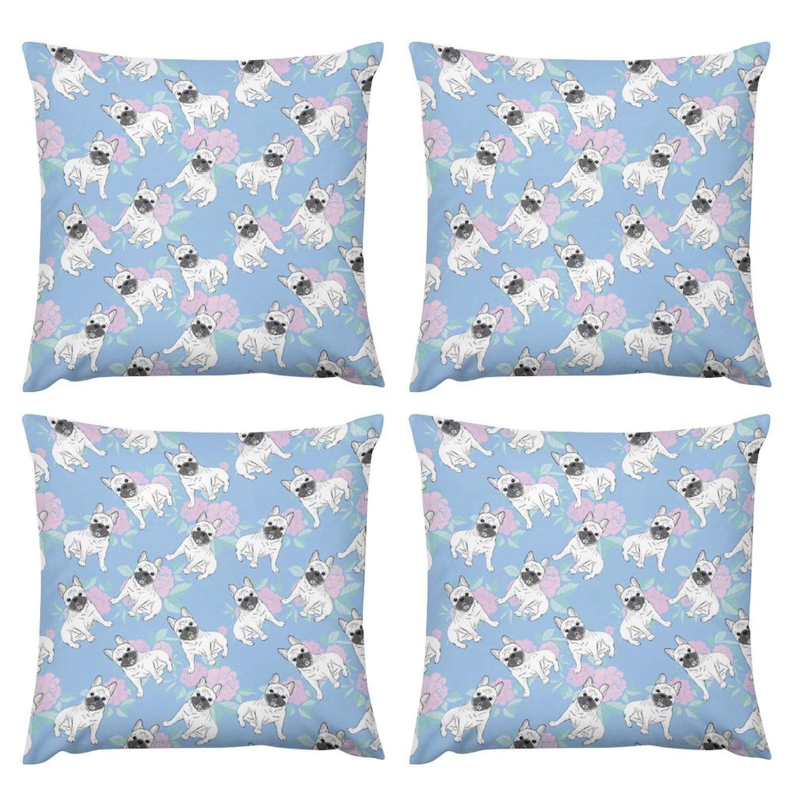 Adorable French Bulldog Plush Pillow Covers - Soft & Smooth Cushion Cases for Sofa & Bed (Set of 4, 24x24 Inches) - Perfect for Home Decor, Kids Room, Nursery, or Pet Lover Gifts