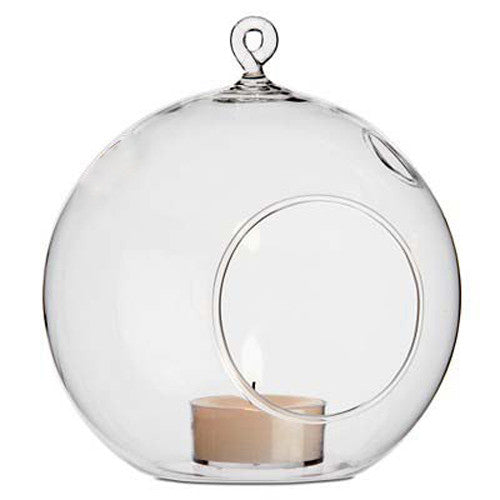 10 Pack Clear Glass Hanging Tealight Candle Holders - 10cm Diameter Wedding Decor, Terrarium, Succulent Plant Display, Mini Garden Craft Gift for Home, Party & Outdoor Events