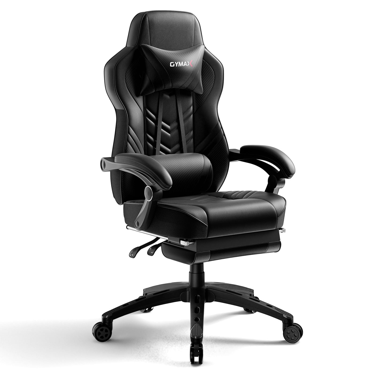 POWERSTONE Ergonomic Gaming Chair - Adjustable Racing Style PU Leather Computer Chair with Lumbar Support & Footrest - Black - Perfect for Esports, Office Work & Home Gaming Setup