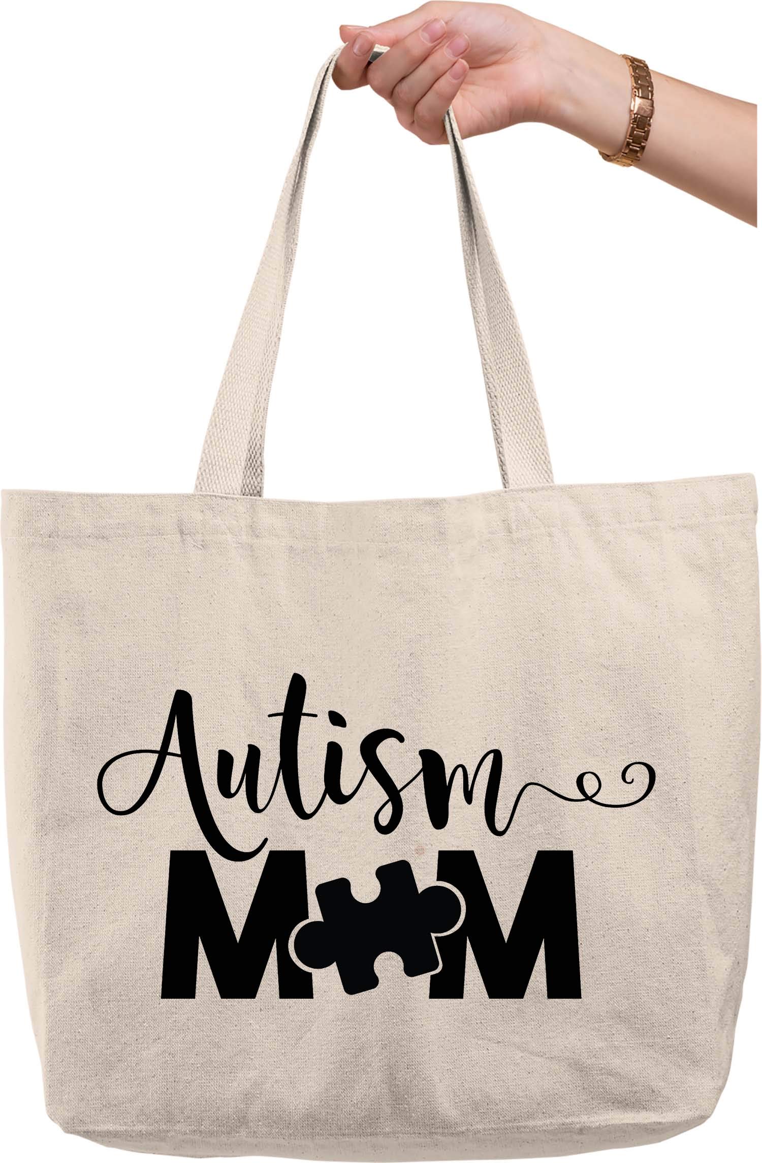 Autism Awareness Tote Bag - Puzzle Piece Design Natural Canvas Tote for Moms - Funny Support Gift for Autism Parents, Teachers & Caregivers - Perfect for Shopping, Work, School & Advocacy Events