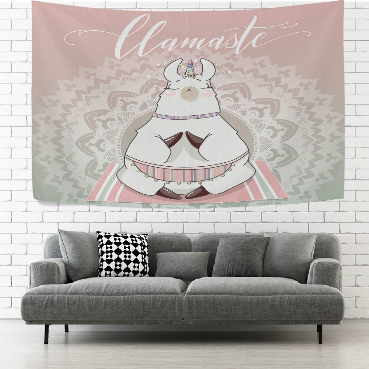 AGONA Cartoon Llama Alpaca Mandala Tapestry Wall Hanging - 60x40 Inch Boho Wall Art for Bedroom, Living Room, Dorm Decor - Soft Decorative Blanket for Cozy Home & Meditation Space