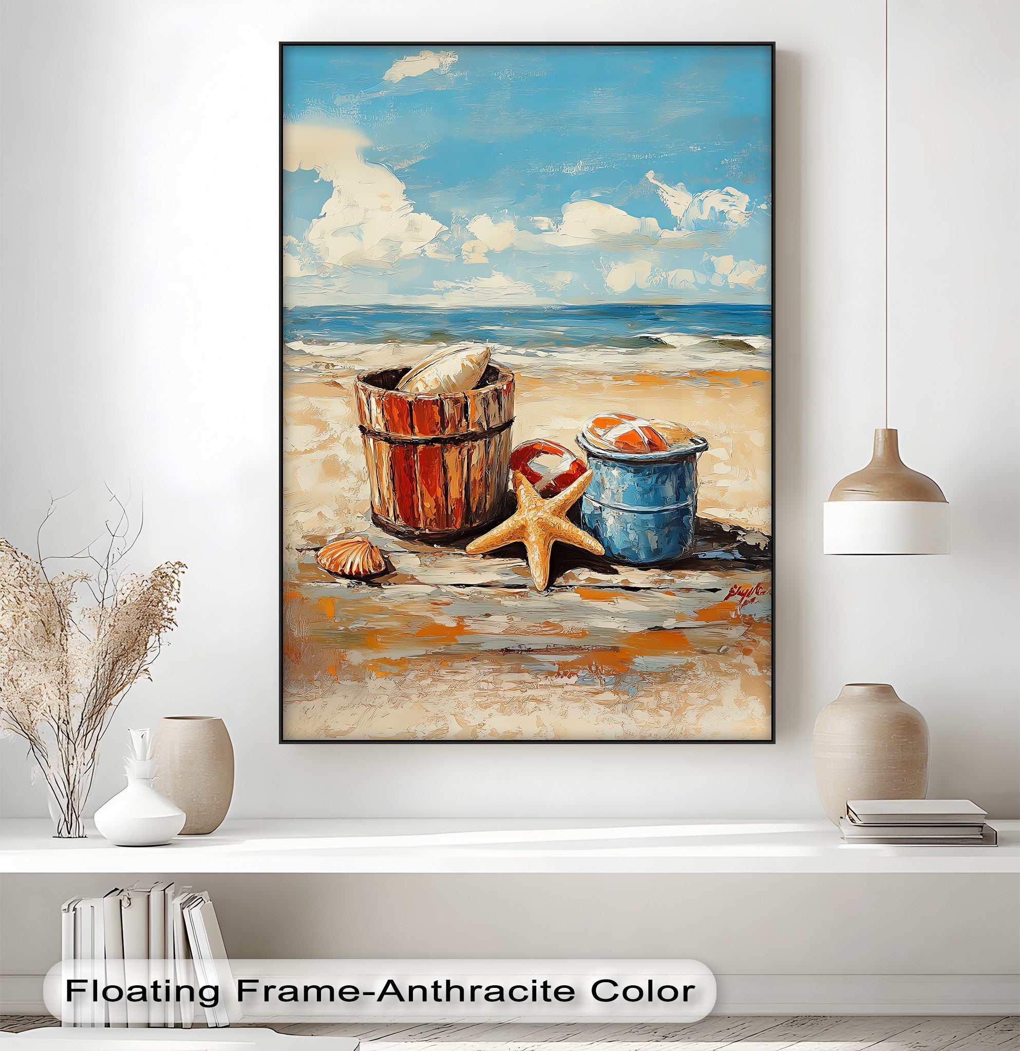 Vibrant Coastal Bucket Scene Canvas Prints - Beach Wall Art Decor for Living Room, Bedroom & Office - Perfect for Coastal, Nautical & Beach House Themes
