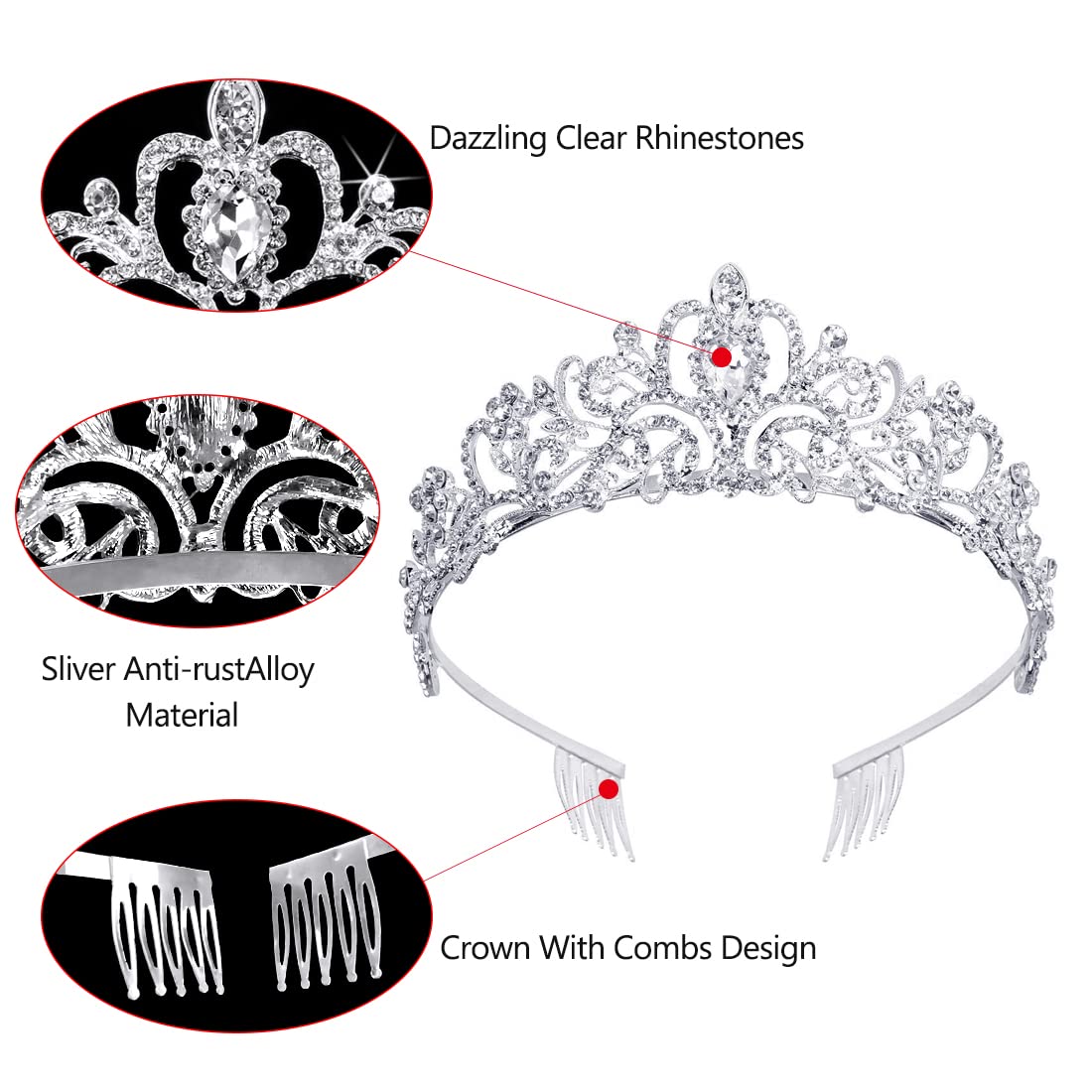 Elegant Silver Crystal Rhinestone Wedding Tiara with Comb – Bridal Crown for Women & Little Girls | Perfect for Weddings, Prom, Pageants & Princess-Themed Parties