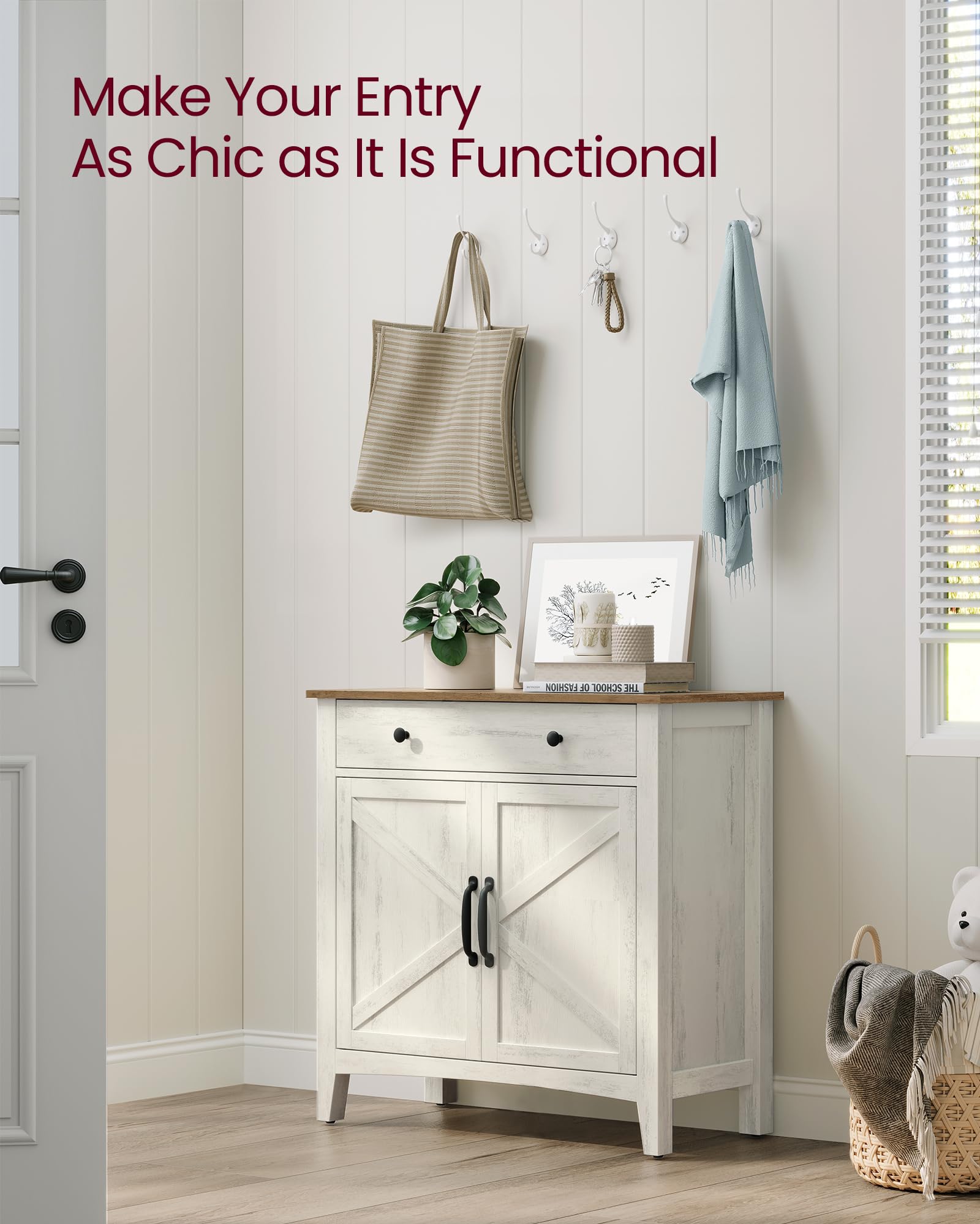 VASAGLE LIRY Buffet Cabinet - Rustic White & Honey Brown Coffee Bar Sideboard with Adjustable Shelf, Drawer Divider & Cable Hole | Perfect for Dining Room Storage, Kitchen Organization & Living Room Decor | UBBK341W01