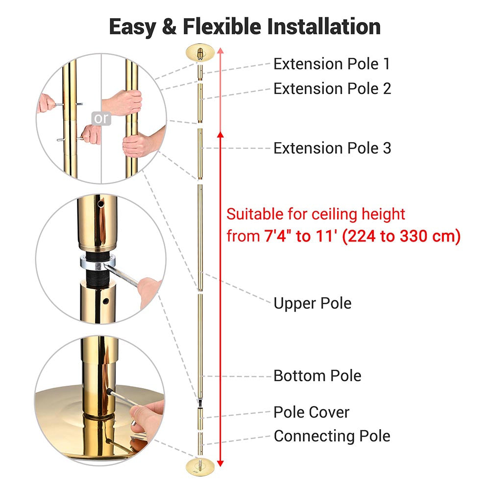 TheLAShop 10.8 ft Stainless Steel Bass Pole - 45mm Static & Spinning Dance Pole for Home & Studio - Removable Fitness Pole for Pole Dancing, Exercise & Performance