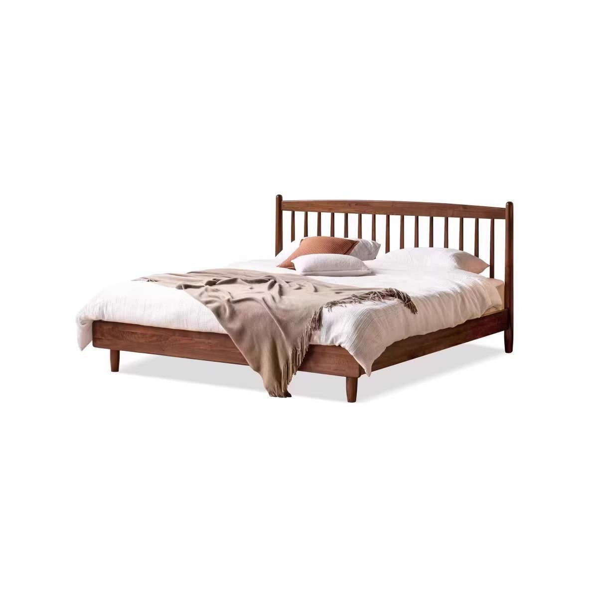 Modern Black Walnut Solid Wood Bed Frame - Queen Size Platform Bed with Headboard - Eco-Friendly Hardwood Bedroom Furniture for Master Bedroom & Guest Room