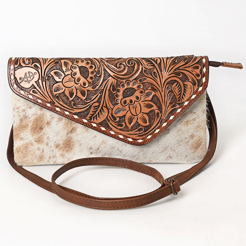 American Darling ADBG590 Genuine Leather Women's Western Handbag - Hand Tooled Hair On Envelope Purse for Cowgirl Style & Everyday Use