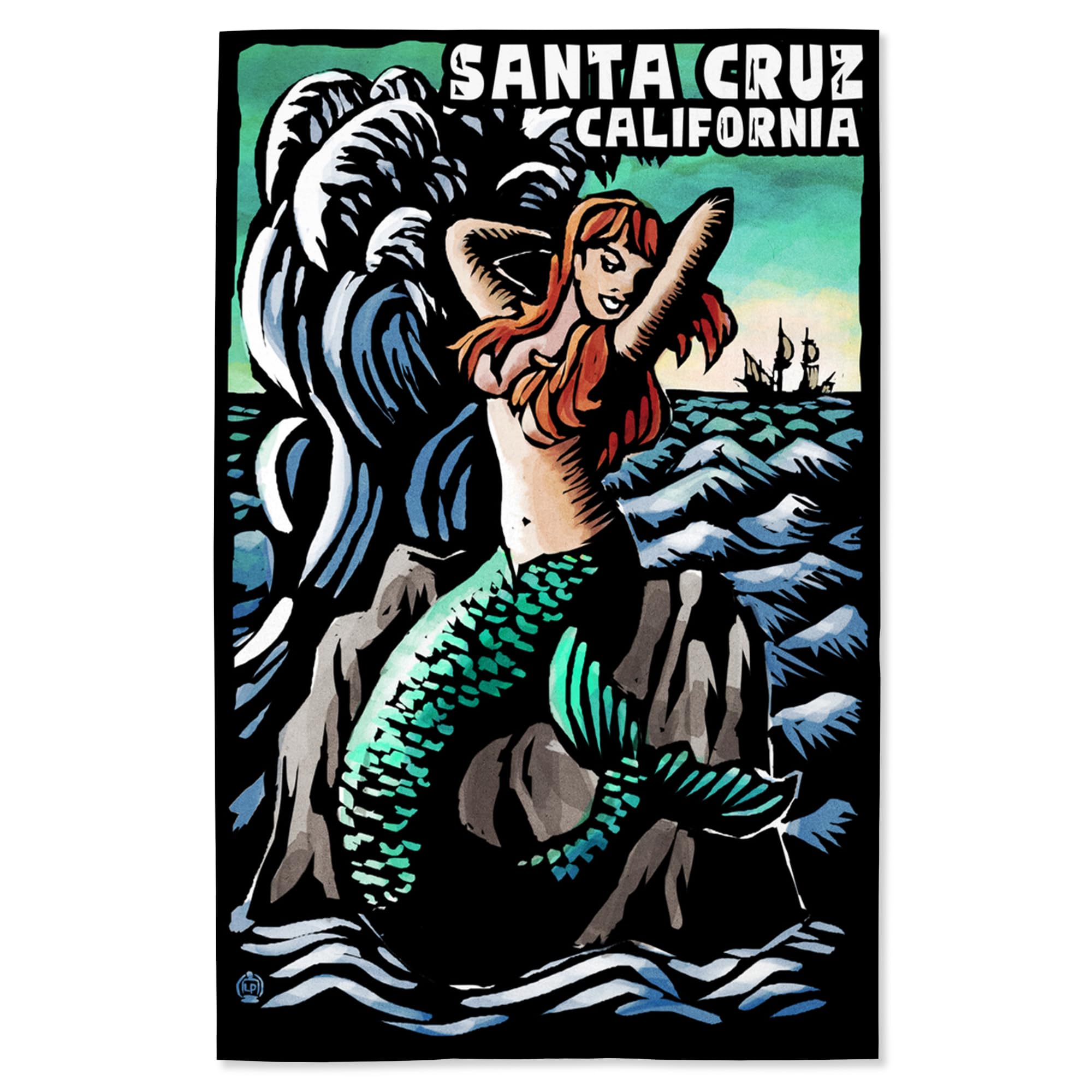 Lantern Press 16x24 Inch Giclee Art Print - Santa Cruz California Coastal Mermaid Scratchboard Wall Decor | Perfect for Beach House, Boho Bedroom & Coastal Living Room Decor
